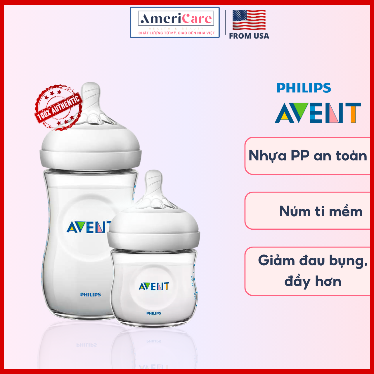 BÌNH SỮA CHO BÉ PHILIPS AVENT NATURAL CỔ RỘNG (125ml/ 260ml) - [BILL MỸ]