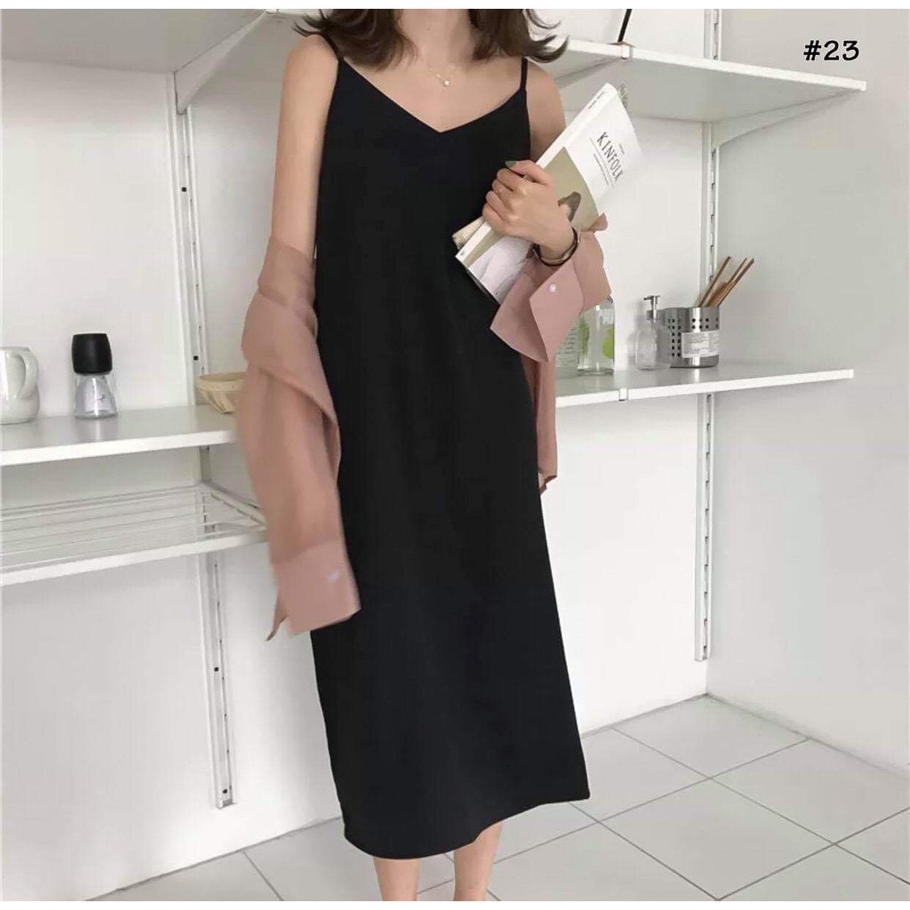 Váy 2 dây, đầm hai dây - chất đũi lụa trơn basic nữ 🌸🌸🌸 Ảnh và video thật
