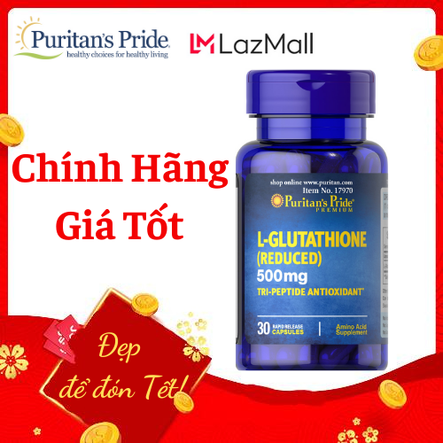 Viên uống trắng da, tăng cường hệ miễn dịch Puritan's Pride Premium L-Glutathione 500mg 30 viên HSD tháng 9/2024