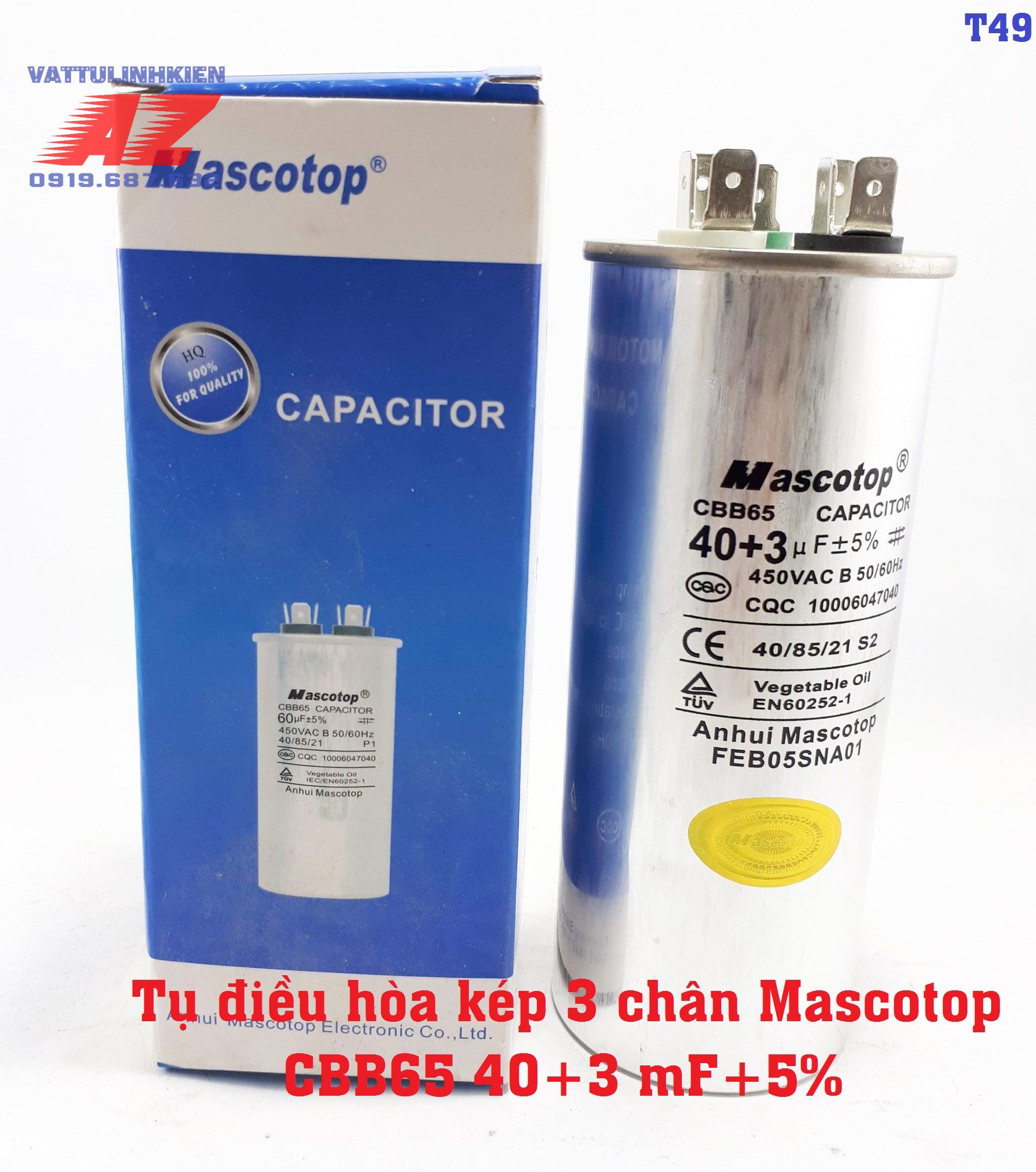 Tụ kép MASCOTOP CBB65 40+3 mF+5% cho điều hòa