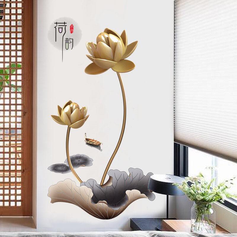 DECAL DÁN TƯỜNG TẾT HOA SEN VÀNG ĐỒNG CÁ CHÉP 2