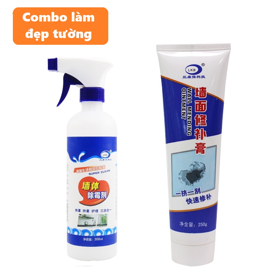 Combo làm đẹp sửa chữa tường gia đình - Bình xịt tẩy mốc tường - Keo vá vết nứt lỗ thủng trên tường