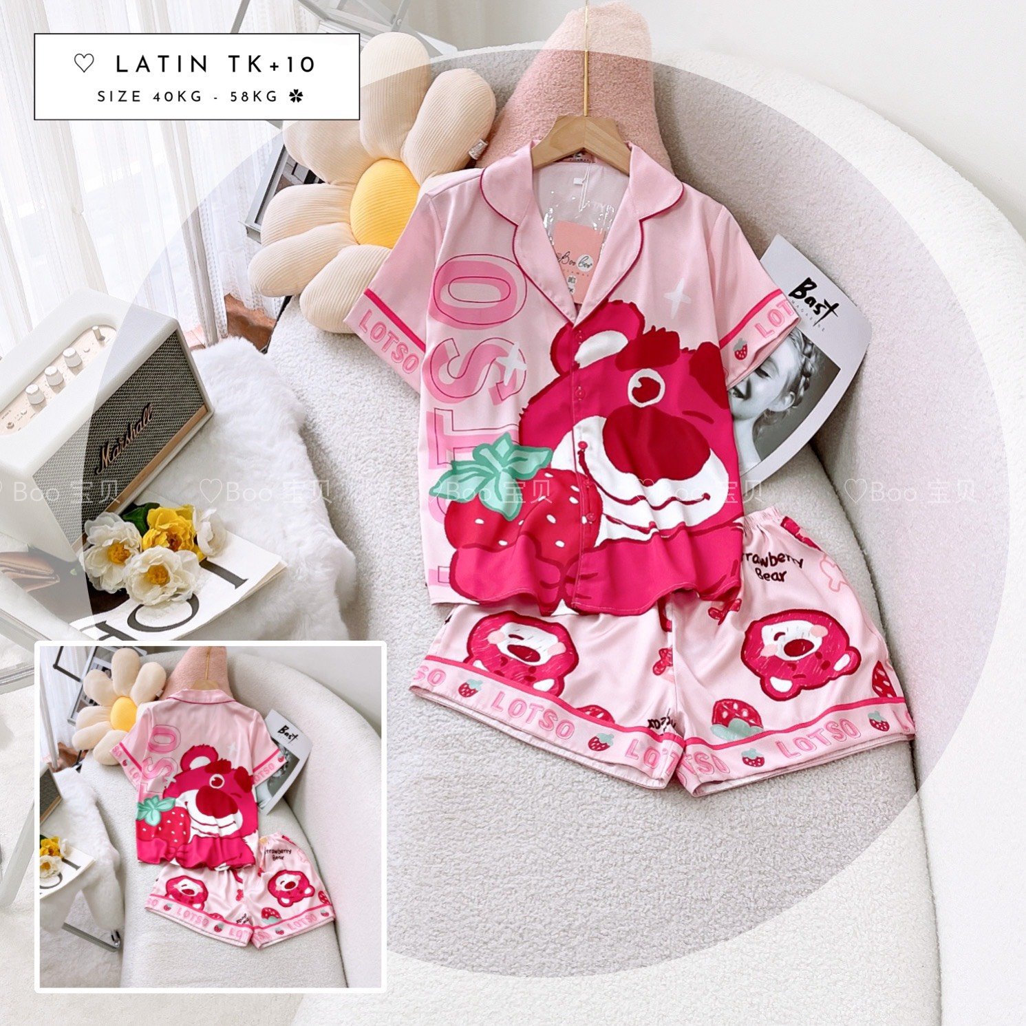 (Tay Ngắn Quần Đùi) - Pijama Mặc Nhà Boo Boo Lụa Latin 40-58kg