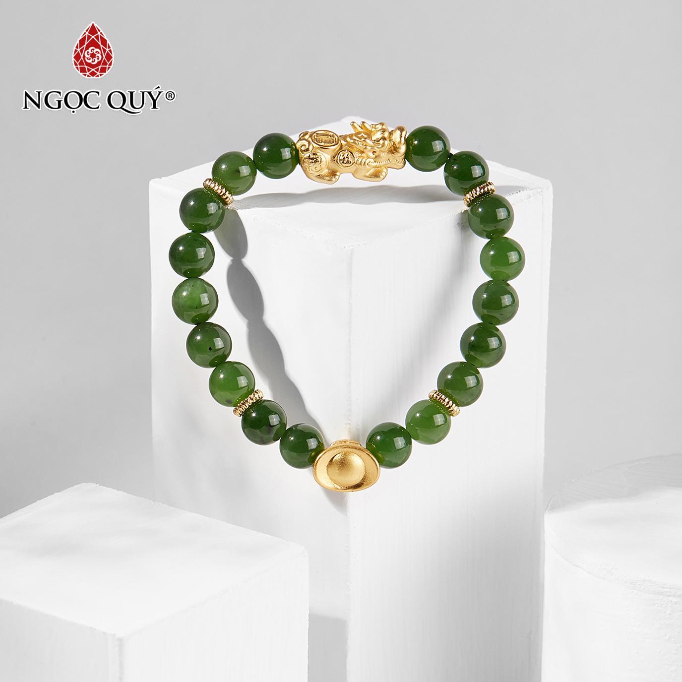 Vòng tay đá ngọc bích phối charm tỳ hưu bạc bọc vàng 24k mệnh mộc hoả 10mm - ngọc quý gemstones