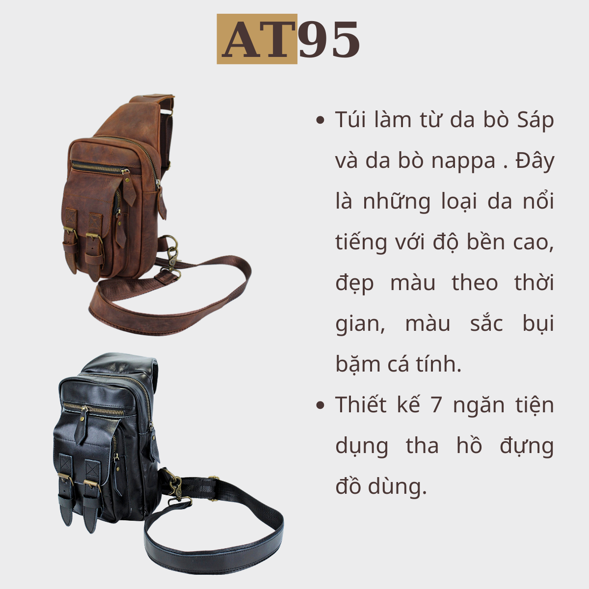 Túi da bò đeo chéo 02 da bò thật