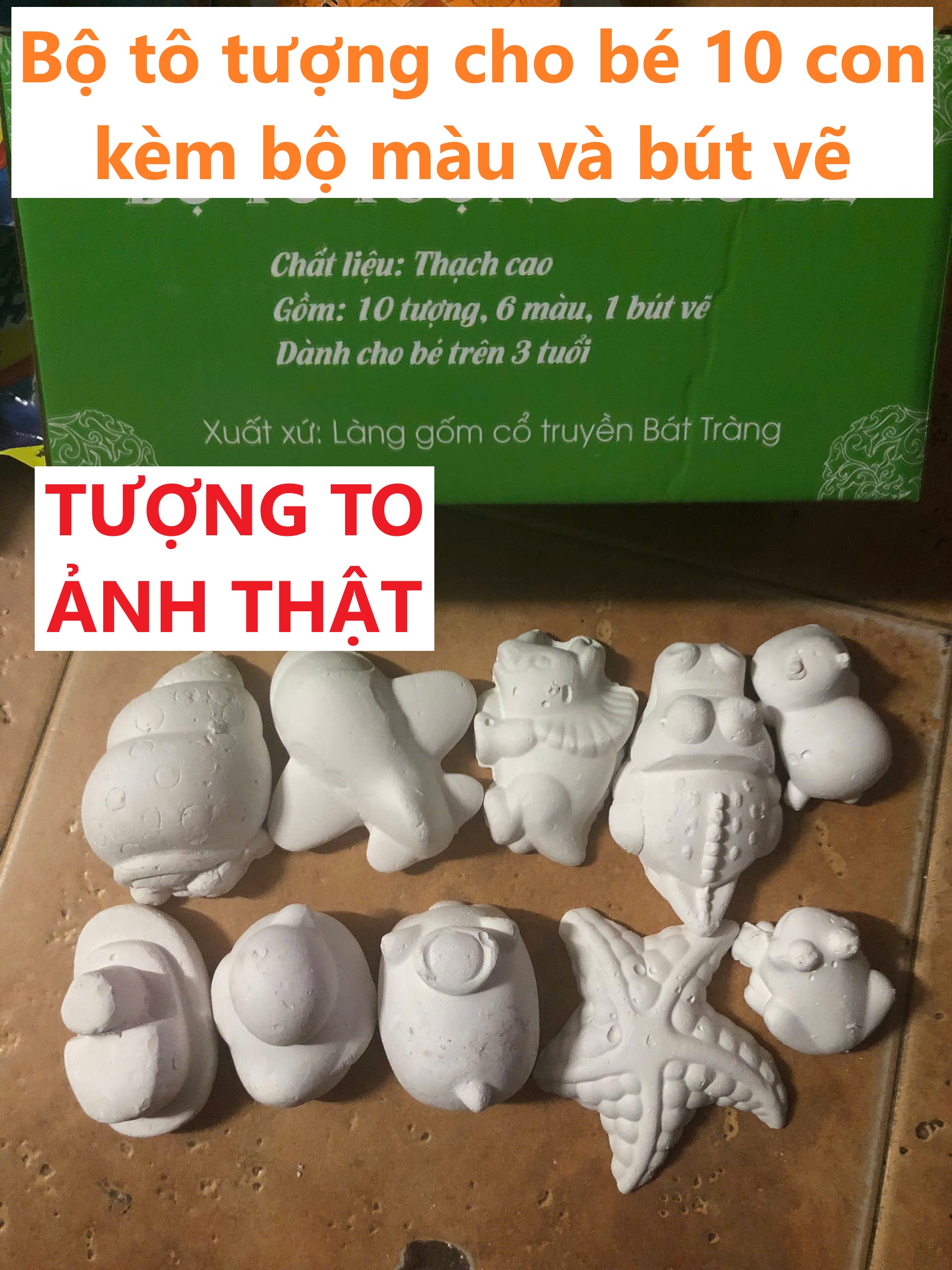 (TƯỢNG TO) Bộ tô tượng cho bé,(Gồm 10 tượng, bút và màu vẽ).TKVT4