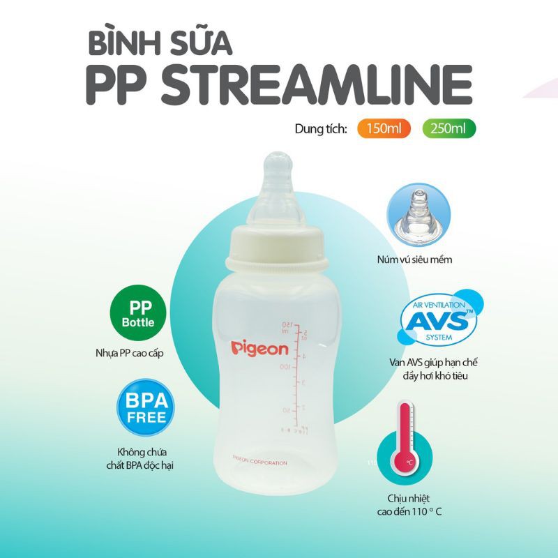 Bình sữa Cổ Hẹp Pigeon Streamline 150ml - 250ML - Bình Sữa Cho Bé