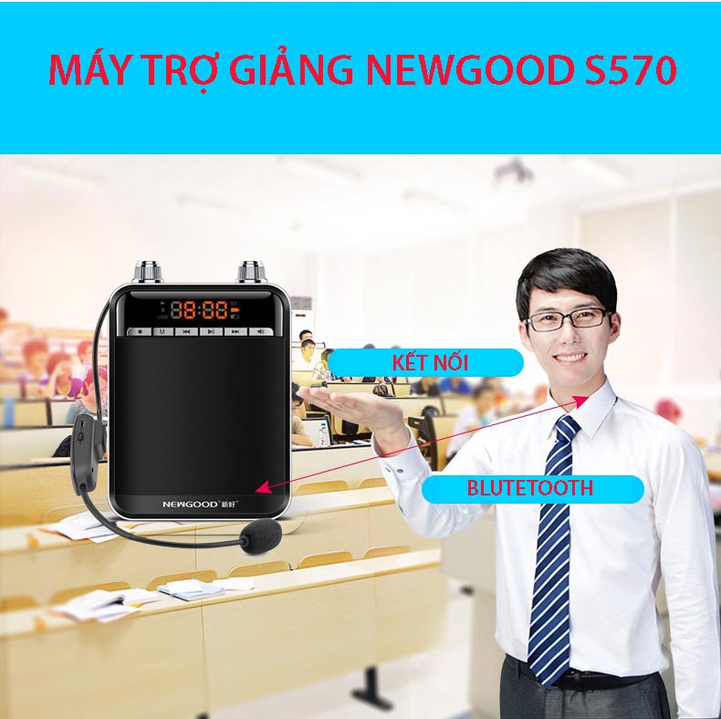 Máy Trợ Giảng Không Dây Newgood S570 Mic Trợ Giảng Không Dây Quàng Tai, Loa Trợ Giảng S570 Không Dây Mini Bluetooth, Mic Không Dây Đeo Tai, Độ Nhạy Cao Và Đáp Ứng Nhanh. Ghi Âm Giọng Nói Hỗ Trợ Phát MP3 Qua USB , Thẻ Mini SD ,FM Radio
