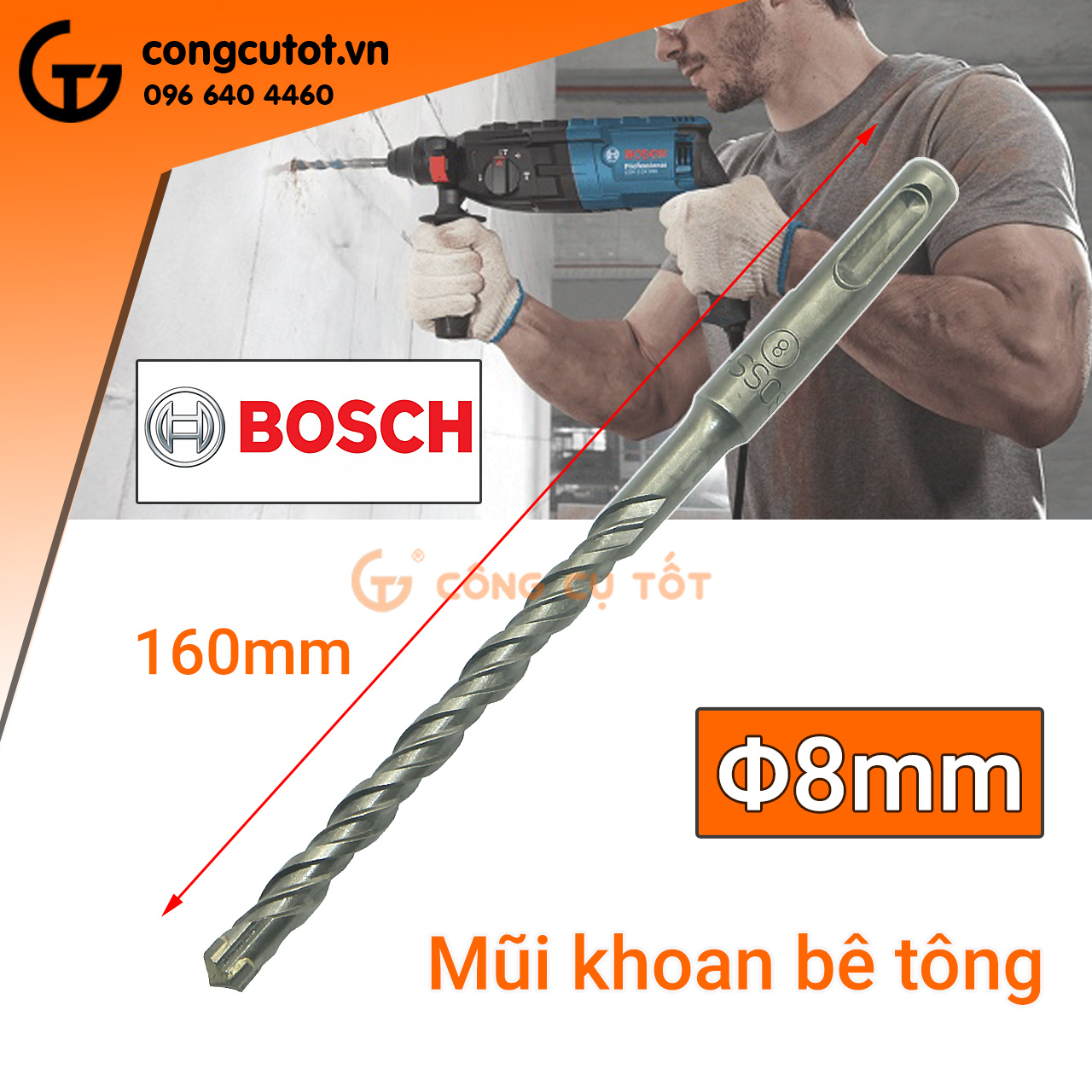 Mũi khoan bê tông 4 mè Bosch 160mm