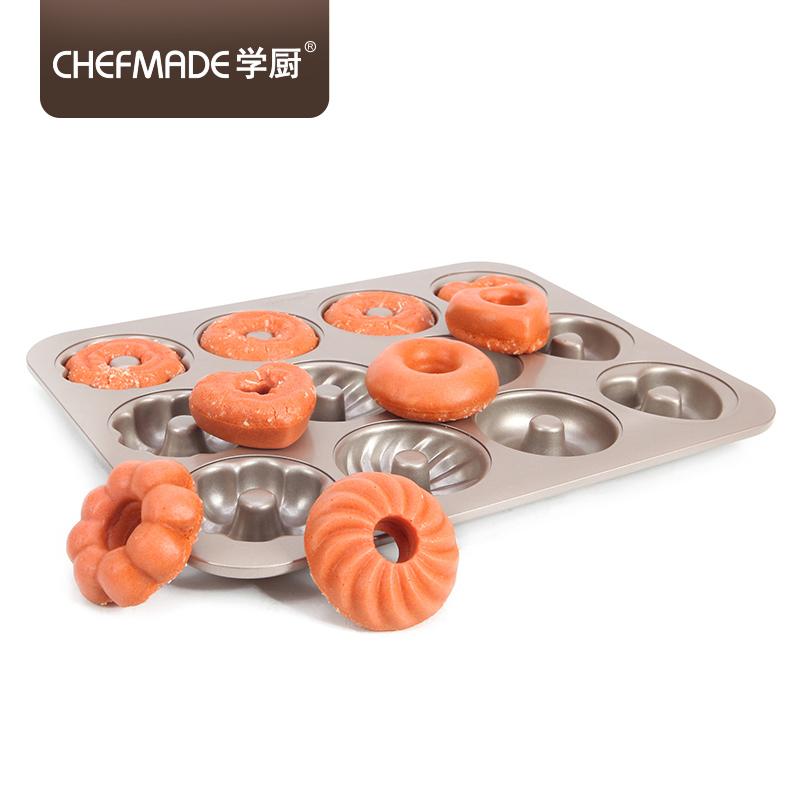 Chefmade Chef Made 12 Cốc Không Dính Mini Bí Lốc Xoáy Loại Hình Trái Tim Donut 4 Màu Phù Hợp Với Khuôn Bánh