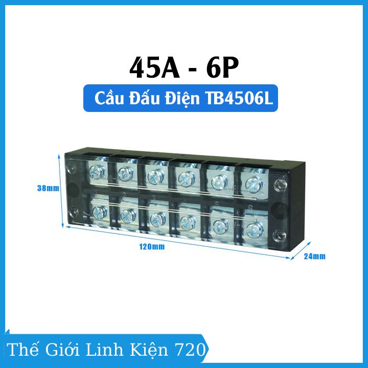 Cầu đấu điện tb-4506 điện áp 600v 45a 6p kích thước 120x38x24mm