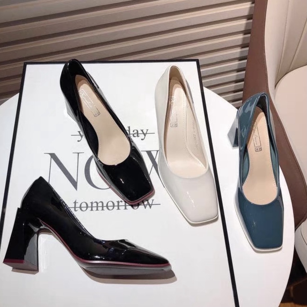 Giày cao gót mũi vuông 7cm tiểu thư