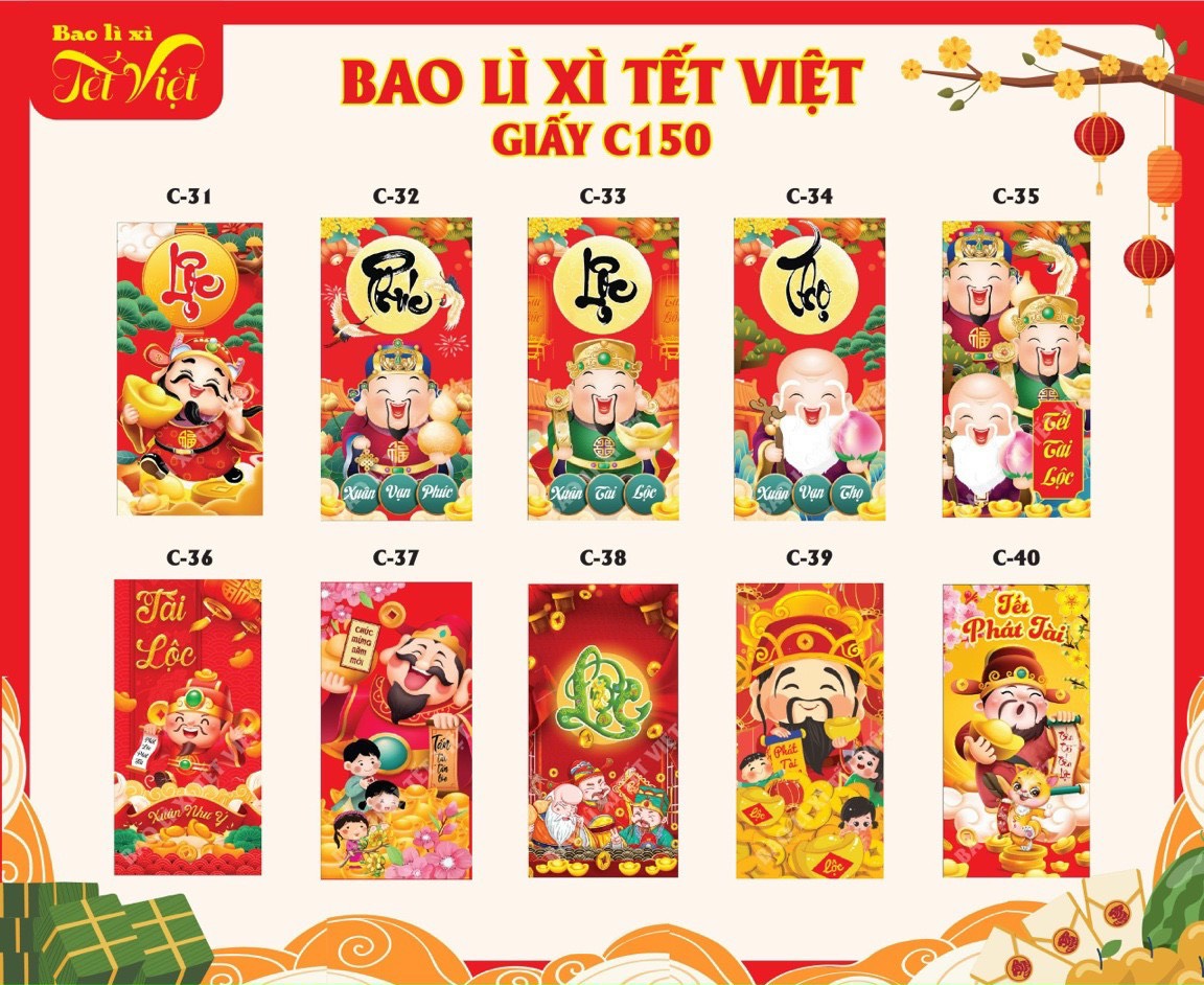 [1 XẤP 10 CÁI] BAO LÌ XÌ TẾT 2023 GIÁ RẺ - [PHÚC - LỘC - THỌ]