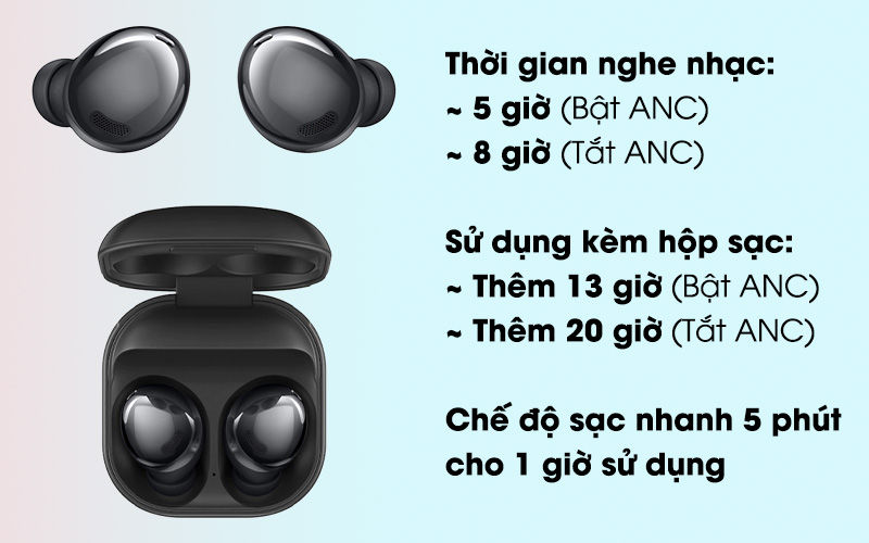 Tai nghe Bluetooth True Wireless SamSung Galaxy Buds Pro, Tai Nghe Nhét Tai Bluetooth Không Dây, Âm bass mạnh mẽ, Chống ồn ANC, Âm thanh Studio 360 Audio, Dùng liên tục 8h, Kháng nước IPX7, Công nghệ Dolby Head Tracking, Tương thích Androi, IOS