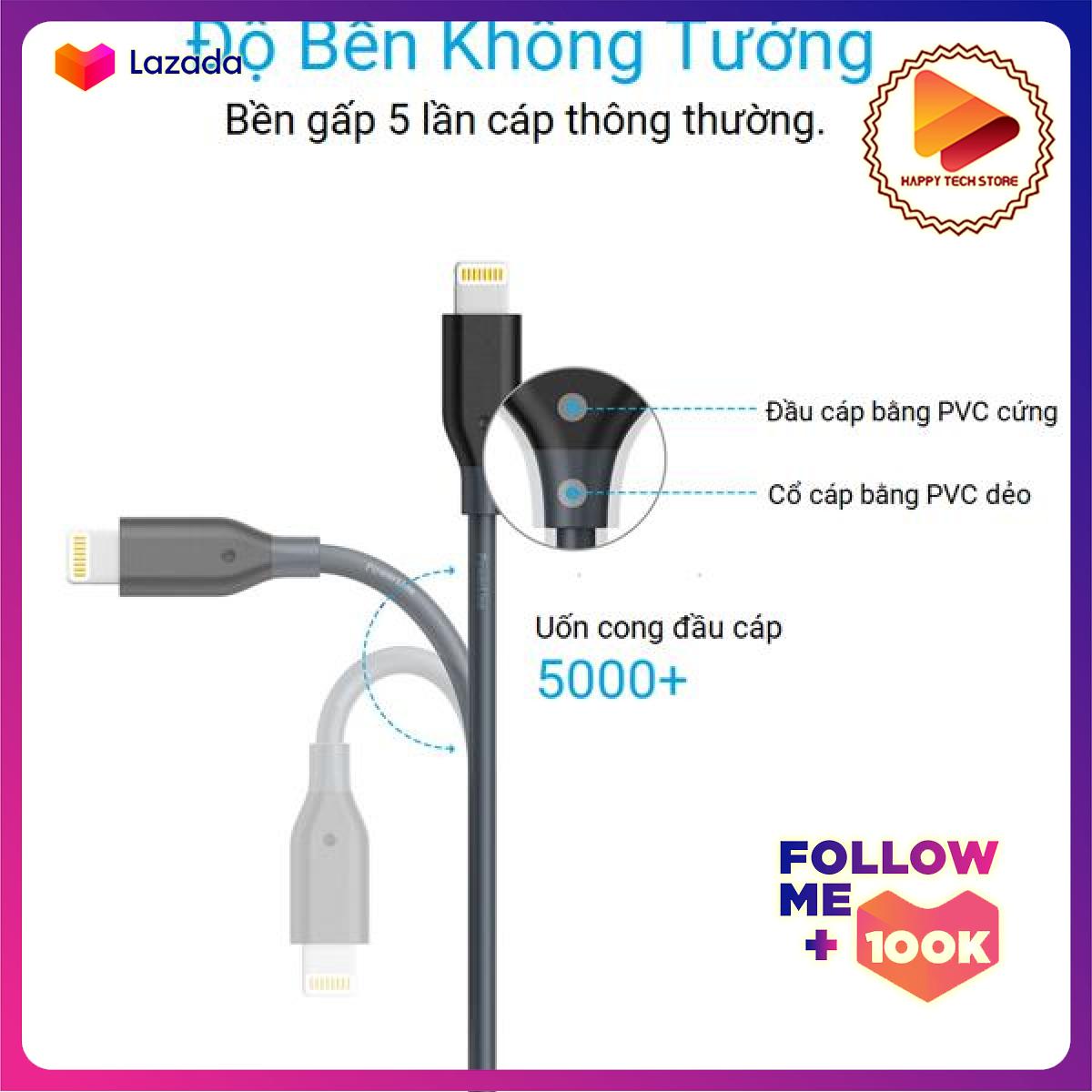 Cáp dây dù siêu bền dành cho iphone Lightning Anker Powerline - Dài 0.3m - A8114