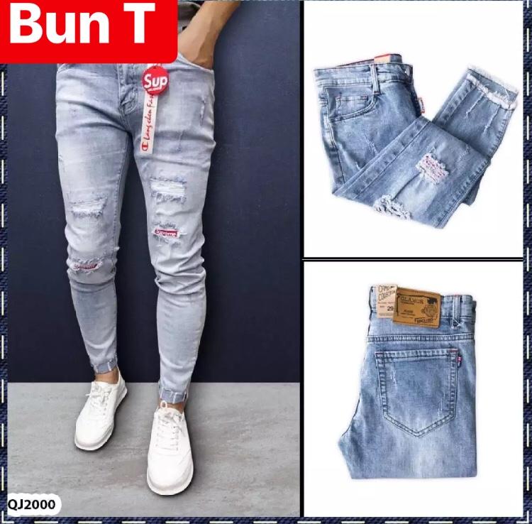 QUẦN BAGGY JEAN NAM CHẤT BÒ XANH WASH XƯỚC VẢI ĐỎ NHẬP THÁI TT-2000 TRANG BUN FASHION