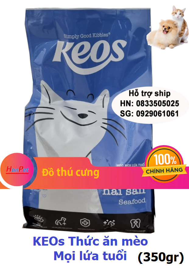 Hanpet - (gói 350gr) KEOS VỊ HẢI SẢN - Thức ăn viên cao cấp cho mèo mọi lứa tuổi - ( 203) thức ăn mèo