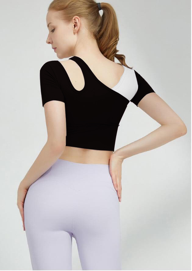 [FreeshipMAX] A041 - Áo croptop lệch vai phối trắng có sẵn mút thể thao tập gym yoga siêu yêu