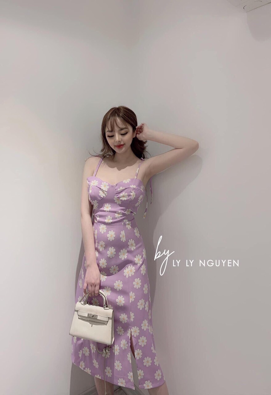 Đầm hai dây voan hoa cúc lớn body seexxy TTSA0439