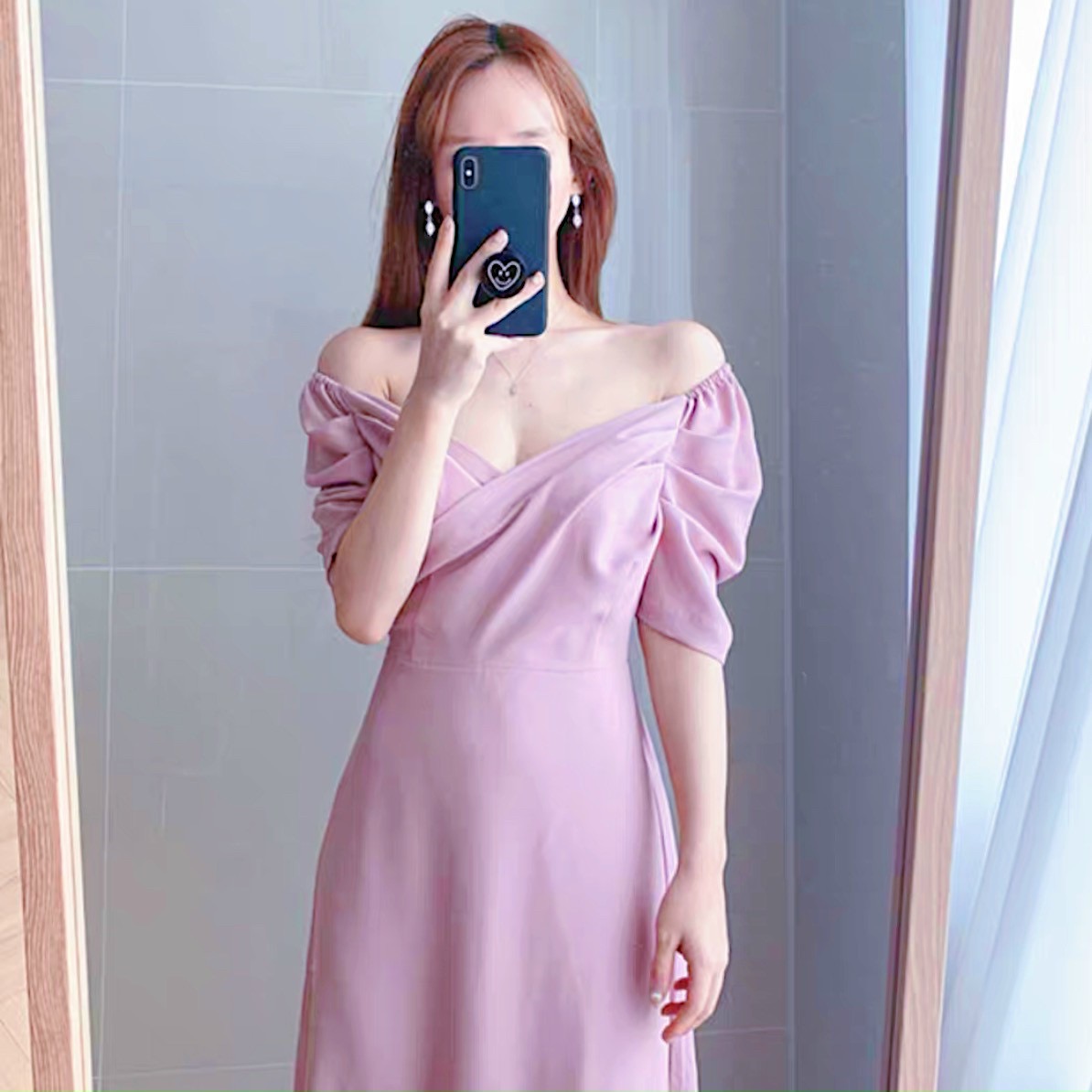 Đầm tay phồng thắt eo 2 màu