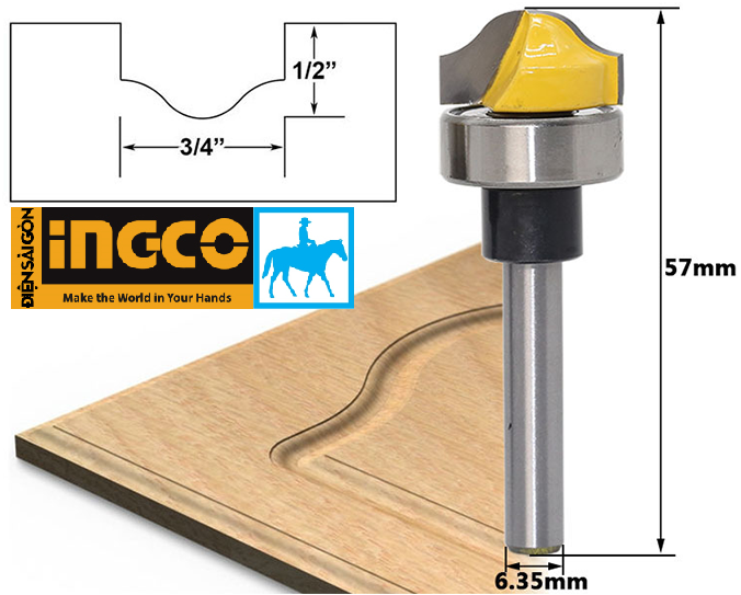 Bộ 12 mũi phay gỗ 6mm INGCO AKRT12141