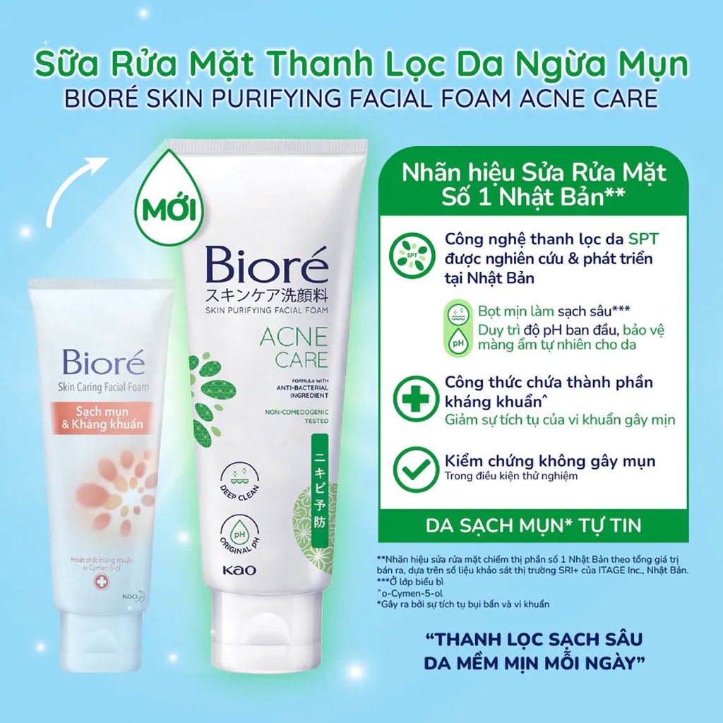 [HCM]Sữa Rửa Mặt Bioré Sạch Mụn Kháng Khuẩn 100g