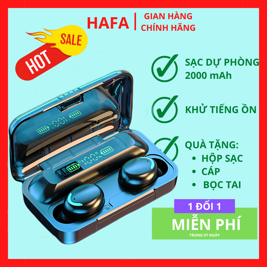 QUÀ TẶNG Tai nghe Bluetooth F9 Bản MỚI HAFA HF-F9  Sạc dự phòng 2000 mAh  cảm ứng Chống thấm nước HAFA