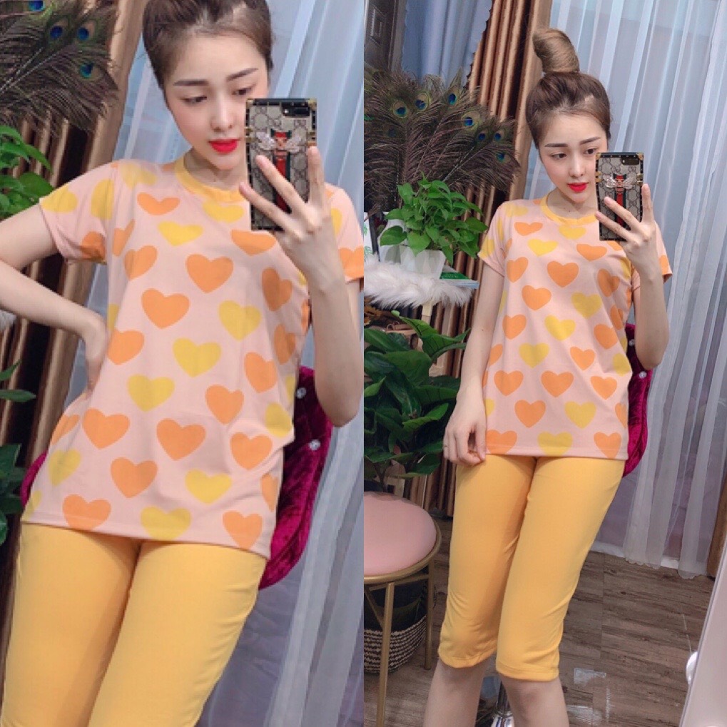 Đồ bộ cotton lung trải tim dễ thuong có size 40-75kg - ct35