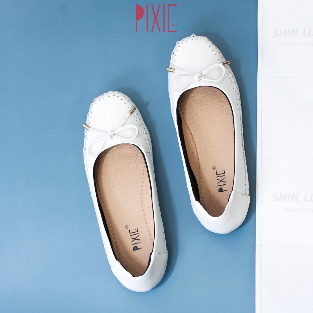□❇  Giày Búp Bê Bệt Da Bò Thật Siêu Êm Gắn Nơ Nhỏ Pixie X603