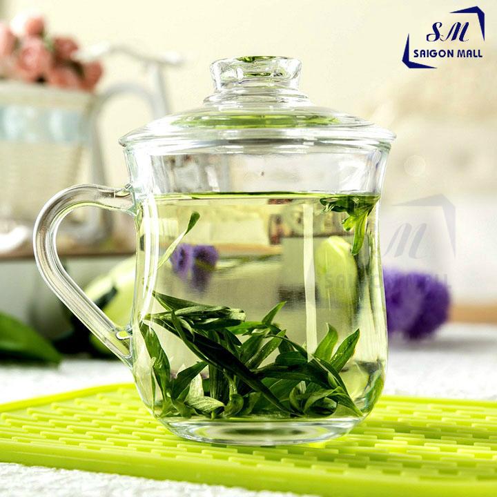 [HCM]Ly thủy tinh quai cầm có nắp thủy tinh cao cấp - Ly tách thủy tinh dày lùn bầu chịu nhiệt EZ1013