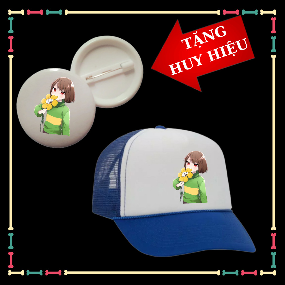Mũ lưỡi trai trẻ em mẫu Chara dễ thương, nhân vật Game Undertale Sans, tặng kèm Huy hiệu Chara