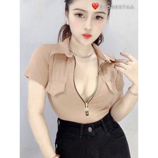 Áo Borip Cổ Bẻ Phối Dây Kéo Kèm Túi Giả Trước Ngực TTKX0699