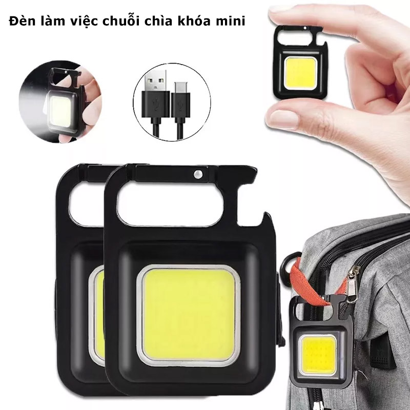 Đèn led cob mini có móc khóa đa năng sạc cổng usb tiện dụng