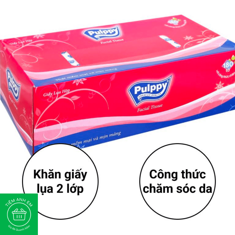 Khăn giấy lụa Pulppy 2 lớp Hộp 180 tờ (giao màu ngẫu nhiên)