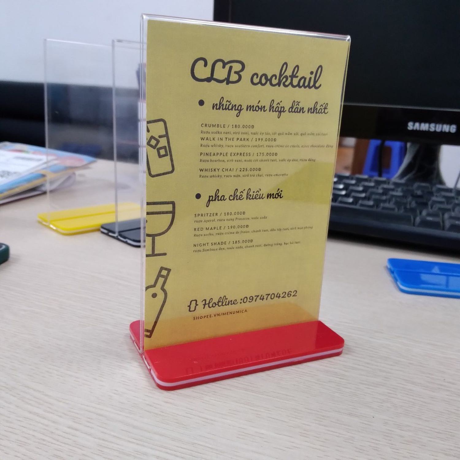 Menu mica A6 (10 x 15cm),Card Stand loại đẹp đế lùa