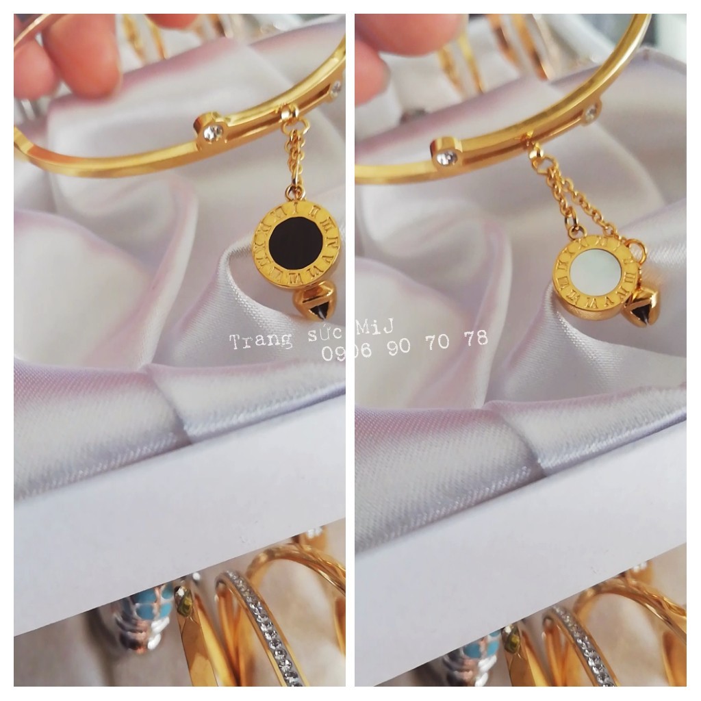 Vòng tay nữ vòng tay titan mạ vàng mặt la mã trắng và đen