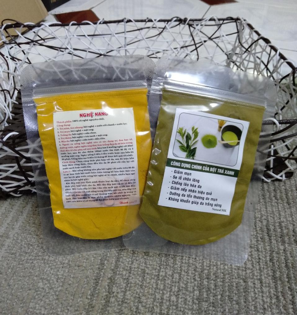 Combo 2 gói Bột dưỡng da (1 Nghệ, 1 trà xanh) - mỗi gói 10gr