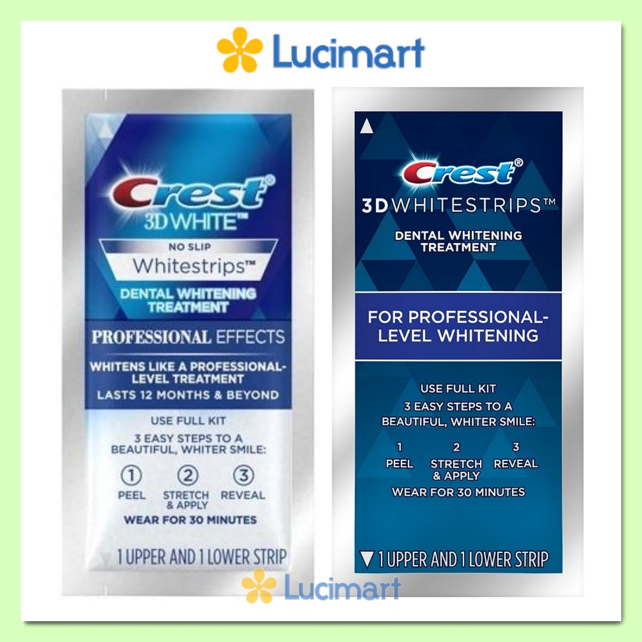 Miếng dán trắng răng Crest 3D White Whitestrips gói lẻ đủ loại [Hàng Mỹ]