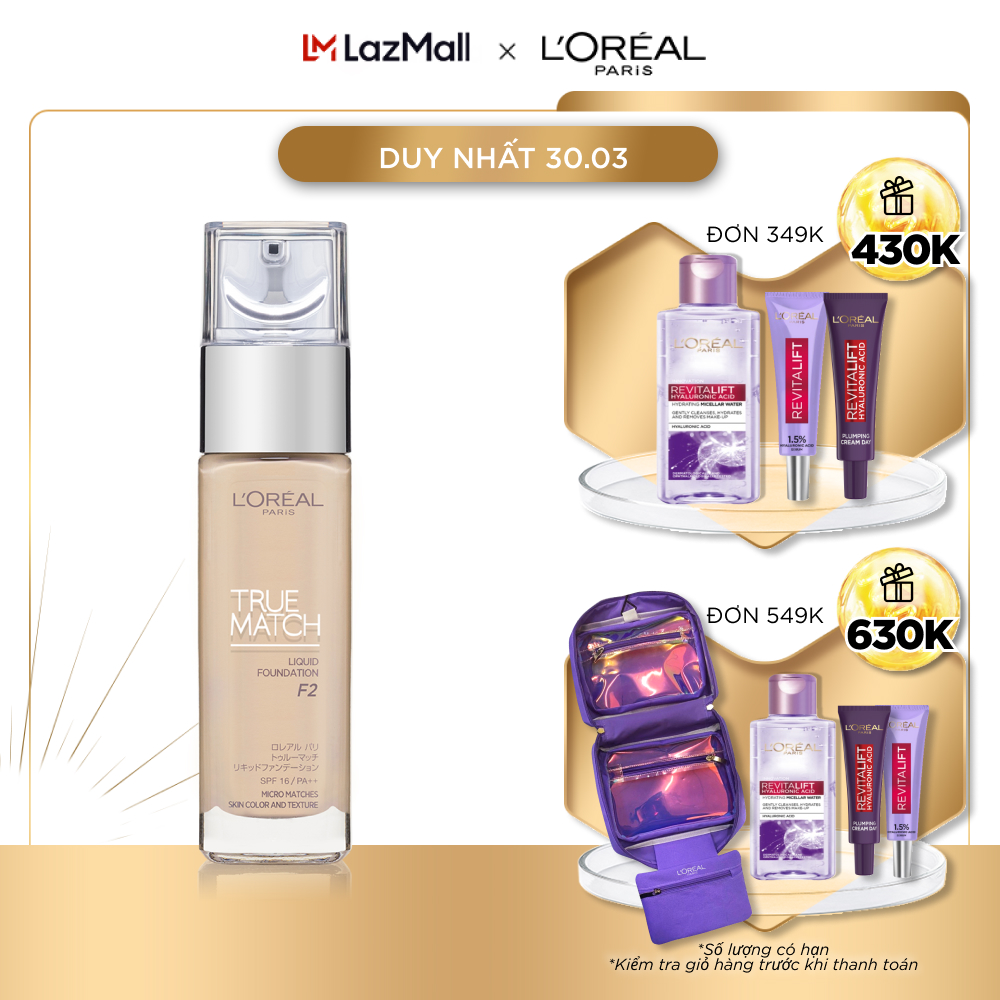 Kem nền mịn nhẹ dưỡng da dạng lỏng L'Oreal Paris True match Liquid Foundation 30ml