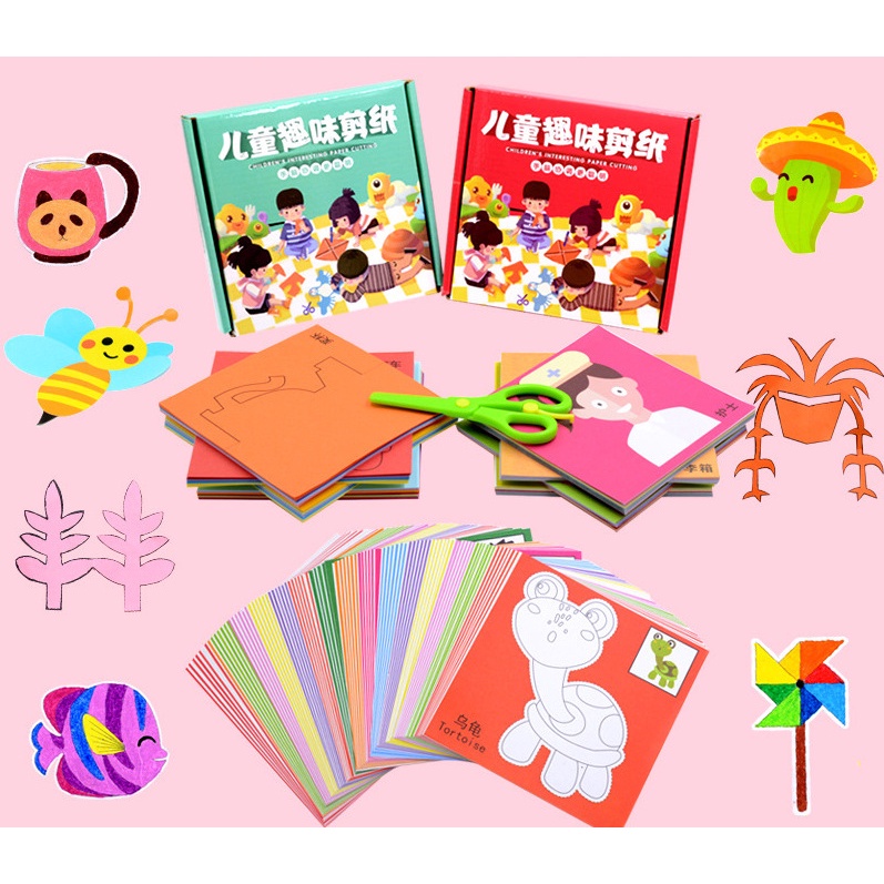 Bộ thủ công cắt giấy 96 tờ nhiều +1 kéo