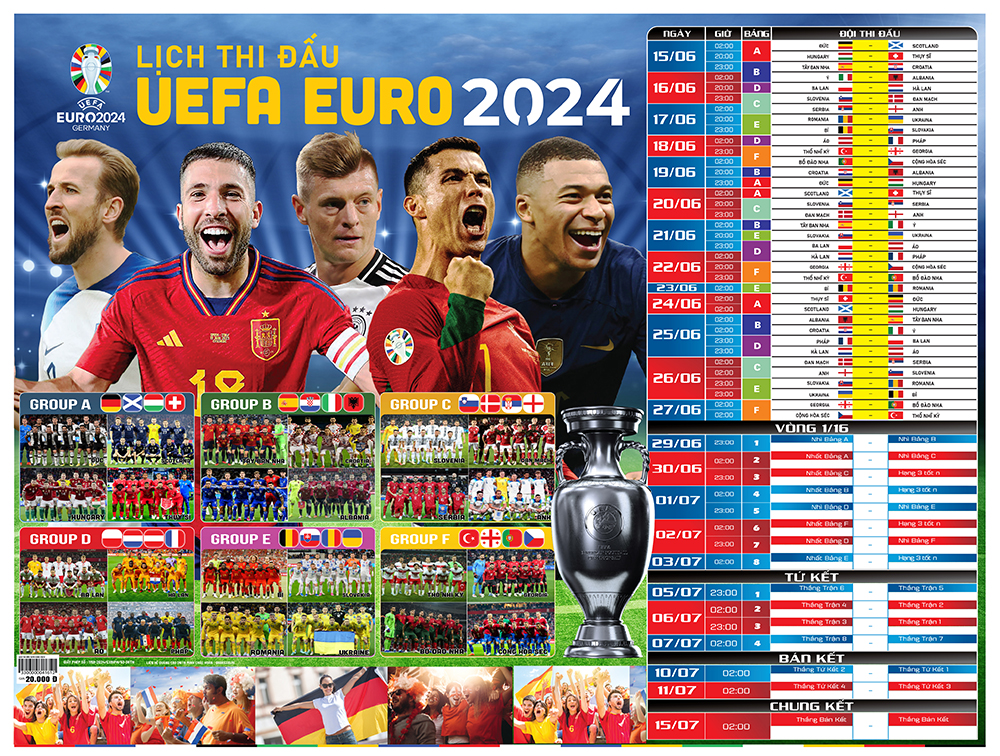 Lịch thi đấu bóng đá EURO 2024 ( Kích thước 86 X 65 )