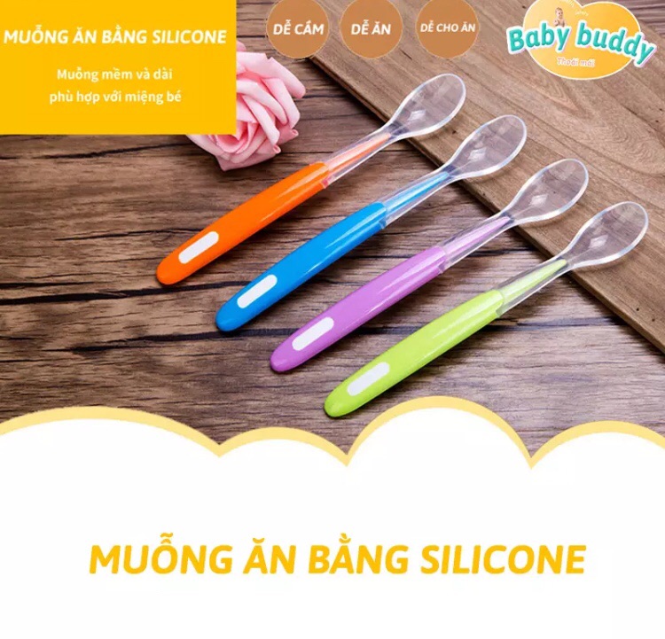 Sét 3 chiếc thìa ăn dặm silicon siêu mềm cho bé