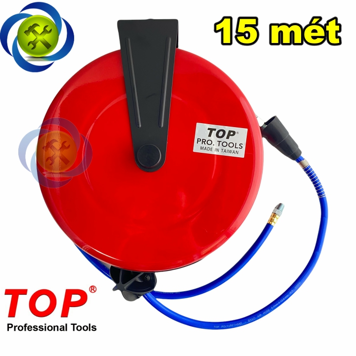Cuộn dây hơi treo tự rút 15m top hr-708c ống 8mm x 12mm hộp sắt - top hr-708c