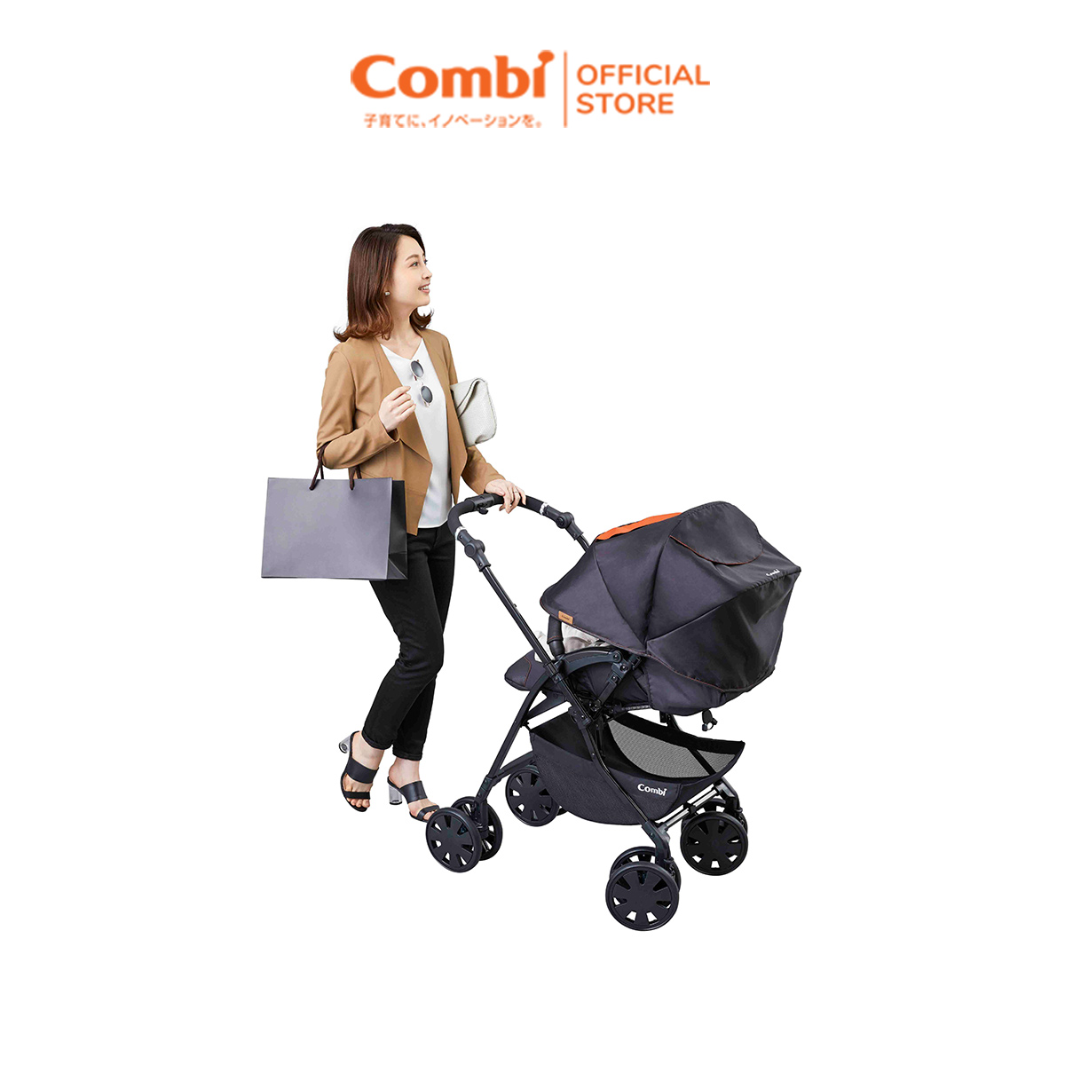Xe đẩy Combi CrossGo 4 bánh quay tự động