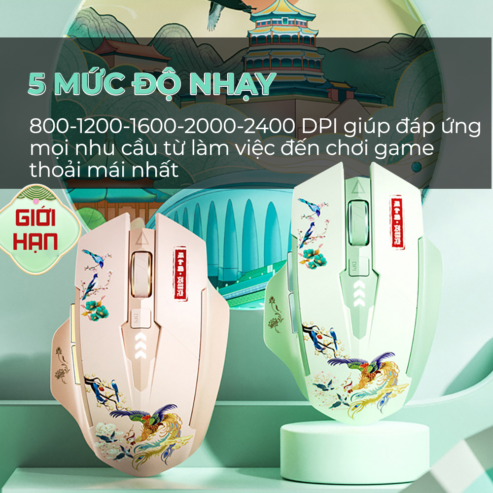 Chuột không dây bluetooth sạc pin SIDOTECH A10 Tết silent giới hạn gaming 6 nút bấm pin 3 tháng 5 mức điều chỉnh DPI tốc độ phản hồi cao công thái học chống mỏi tay cho laptop máy tính - Hàng chính hãng