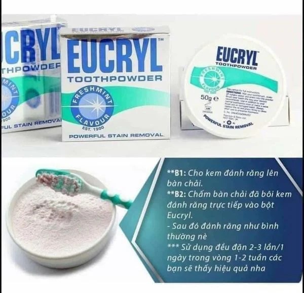 Bột Làm Trắng Răng Eucryl Hương Bạc Hà 50g