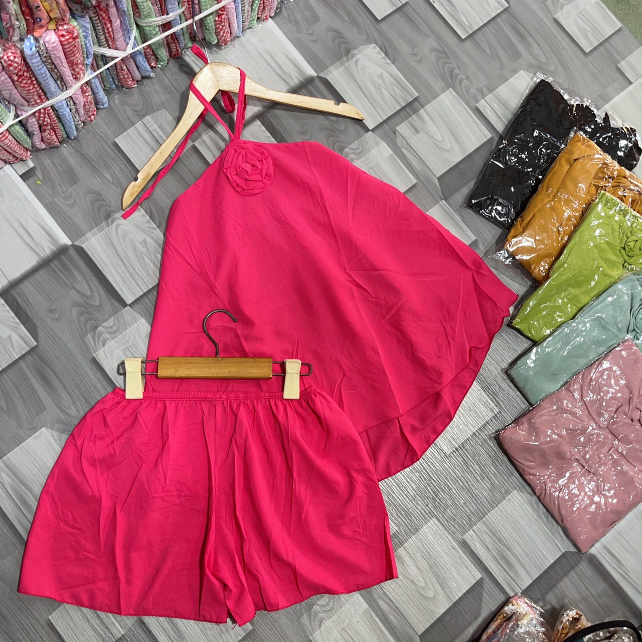 Sét áo cổ yếm babydoll kèm quần đùi siêu xinh Freesize từ 40-60kg