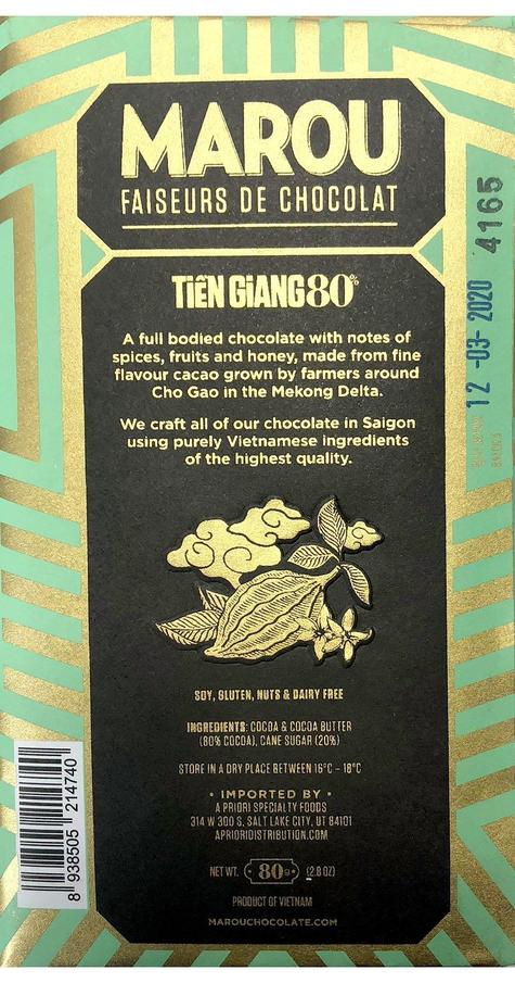 Socola đen Marou Tiền Giang 80% cacao 80g