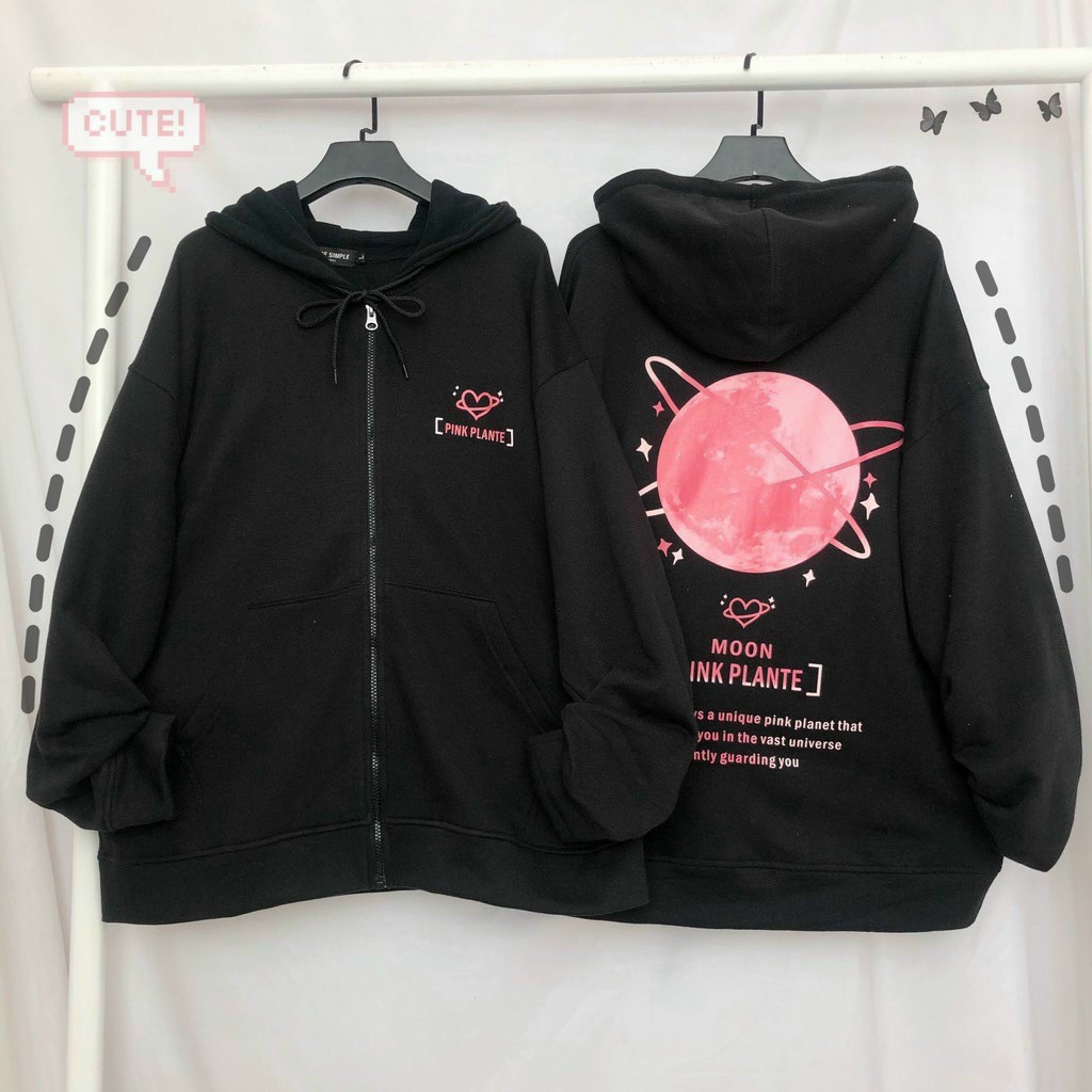 [HCM]Áo Hoodie Nam Nữ Áo Khoác Nỉ Form Rộng in Phối Trăng Hồng Siêu Độc Đáo.Tp
