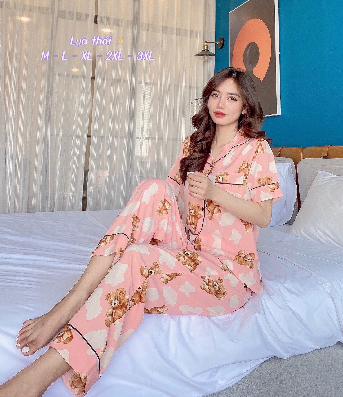 BỘ ĐỒ BỘ PIJAMA LỤA THÁI IN HOẠ TIẾT - M-L ( 45-58 KG)